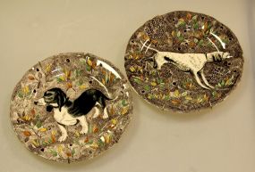 Set of Two Gien France Painted Dog Plates