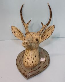 Shabby Chic Painted Wood Carved Deer Head Plaque