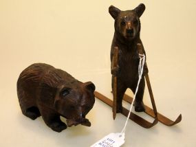Two Carved Black Forest Wood Bears