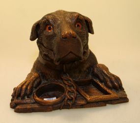 Rare 19th Century Black Forest Carved Dog Inkwell