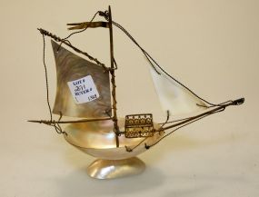 Antique Mother of Pearl Ship/Inkwell 