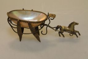 Antique Mother of Pearl and Brass Horse Cart Dish