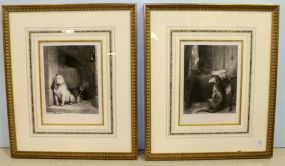 Pair of Black Lithographs of Dogs H Beckwith Engravings