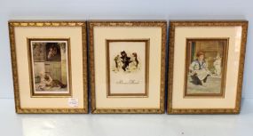 Three Framed Postcards of Dogs and Cats