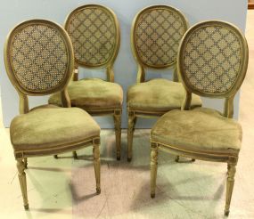Set of 4 Painted with Cane Back Louis XVI Style Dining Chairs