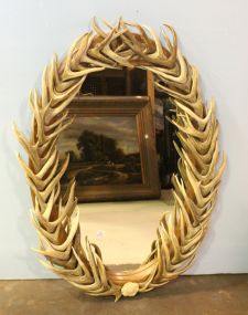 Oval Mirror with Antlers