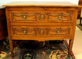 French Directoire cherrywood c. 1940 2 drawer enfilade w. carved leaf motif