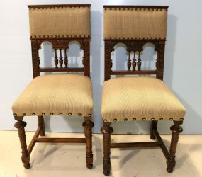 Pair Carved Walnut French Side Chairs