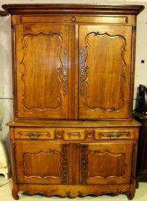 French 18th Century Buffet a Deux Corps, Louis XV Period from a family in Rouen, made in the South of Brittany