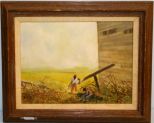 Folkart Oil on Board Signed Harry Maddox