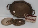 Silverplate Trivets, Silverplate Trays & Wire Basket