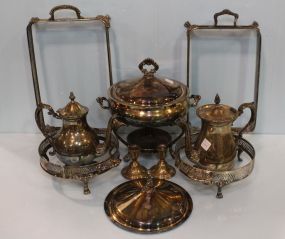 Silverplate Teapots & Pair of Candlesticks