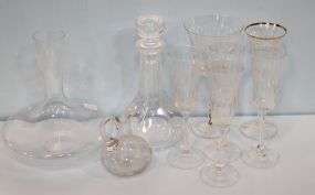 Glass Decanter, Cruet, Various Glasses & Vase