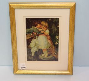 Print of Young Boy Kissing Girl with Dog