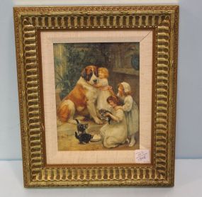 Print of Children with Dogs and Cats