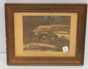 Signed Oriental Etching of Landscape