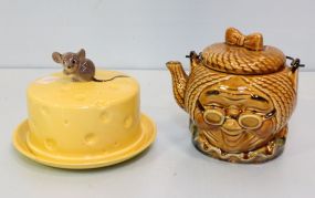 Lefton China Covered Cheese Dish & Ceramic Teapot