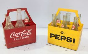 Two Coca Cola Carriers & Bottles 