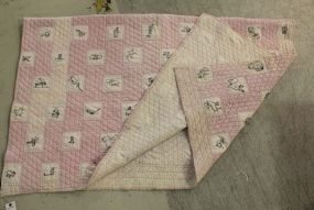 Handmade Pink and White Quilt with Animals
