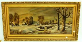 Victorian Oil Painting of a Farm in the Winter