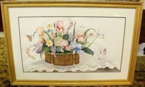 Large Watercolor of Flowers in Planter