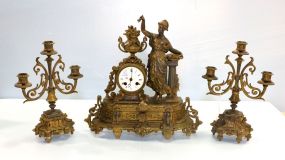 19th Century Three Piece Spelter Clock Set