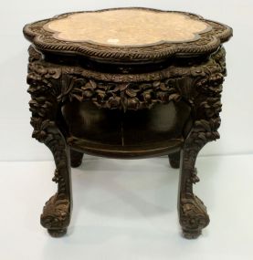 Heavily Carved Oriental Marble Top End Table