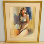 Large Watercolor of Lady Signed Don Andrews