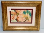 Watercolor of Pink Poinsettia Signed Rose