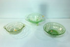 Three Green Depression Glass Bowls