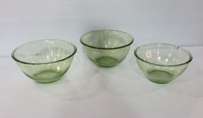Three Depression Glass Mixing Bowls