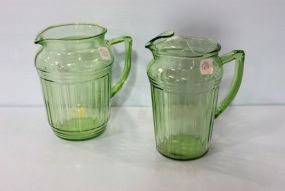 Two Green Depression Glass Pitchers