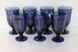 Set of Seven Blue Glass Goblets