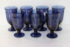 Set of Seven Blue Glass Goblets