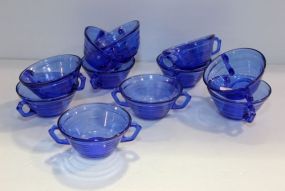 Eleven Blue Depression Glass Bouillons 