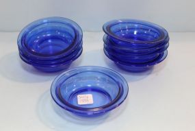 Set of Eight Blue Depression Glass Dishes