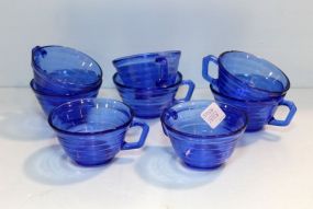 Set of Eight Blue Depression Glass Cups