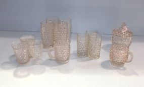 Ten Hobnail Glasses, Covered Sugar & Mug