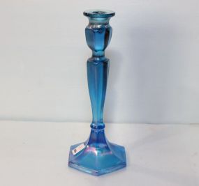 Blue Stretch Glass Candlestick