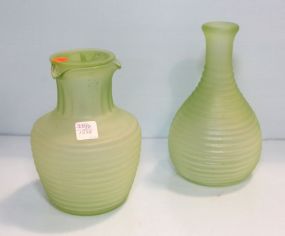 Green Satin Glass Vase & Covered Jar
