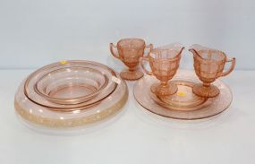Five Pieces Pink Depression Glass