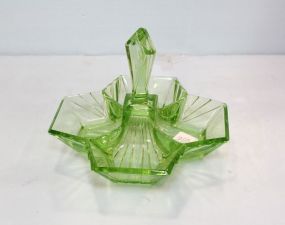 Four Section Green Depression Glass Dish