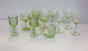 Nine Green Depression Glass Glasses