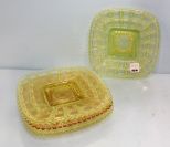 Three Yellow Depression Glass Plates & One Pink