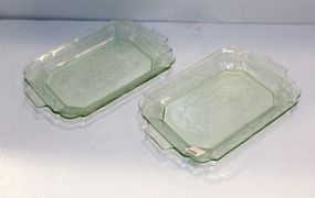 Two Green Depression Glass Trays