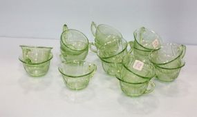 Sixteen Green Depression Glass Cups