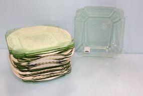 Twenty Green Depression Glass Square Plates