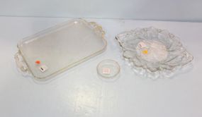 Two Clear Glass Trays & Small Dish