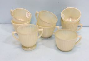 Seven Custard Glass Cups & Sugar