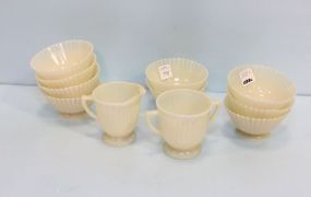 Nine Custard Glass Dishes & Creamer/Sugar